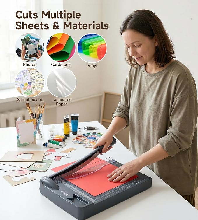 12 Inch Guillotine Paper Cutter, 12 Sheet Heavy-Duty Paper Trimmer | Precision Inch &CM Scale, Safety Blade Lock, Paper, Cardstock & Photo Trimming, Scrapbooking Craft, Home, Office & Studio Use