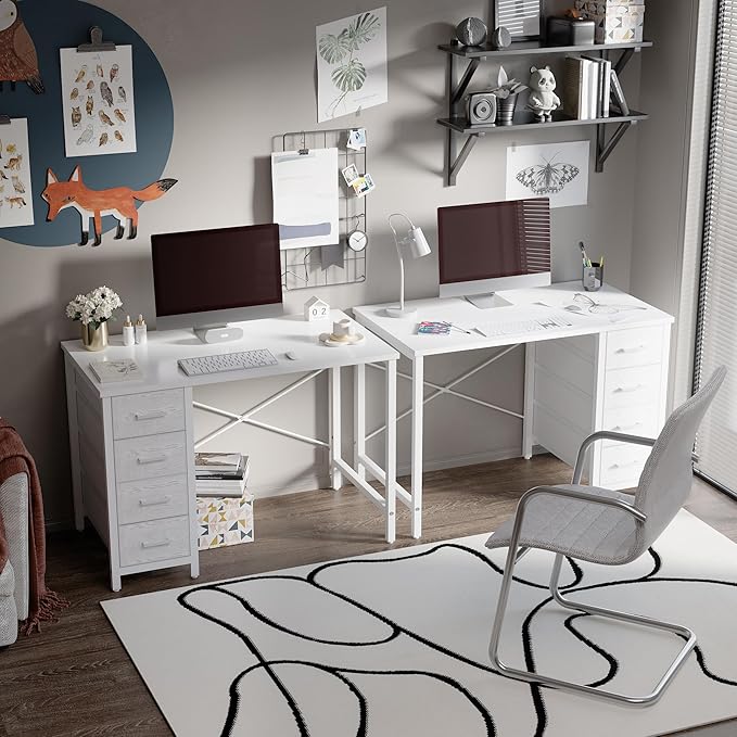 Pamray 32 Inch Computer Desk with 4 Drawers Small Office Desk for Home Bedroom Study Writing Simple Modern Computer Table White