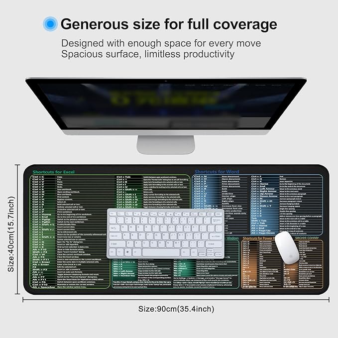 secret corner excel&Word&Windows&powerpoint Cheat Sheet Mousepad,ExtraLarge Office Desk Accessories Desk mat,Office Keyboard Shortcuts Mouse pad, Non.Slip for Computer Gaming Mouse pad -35.4"x15.7"