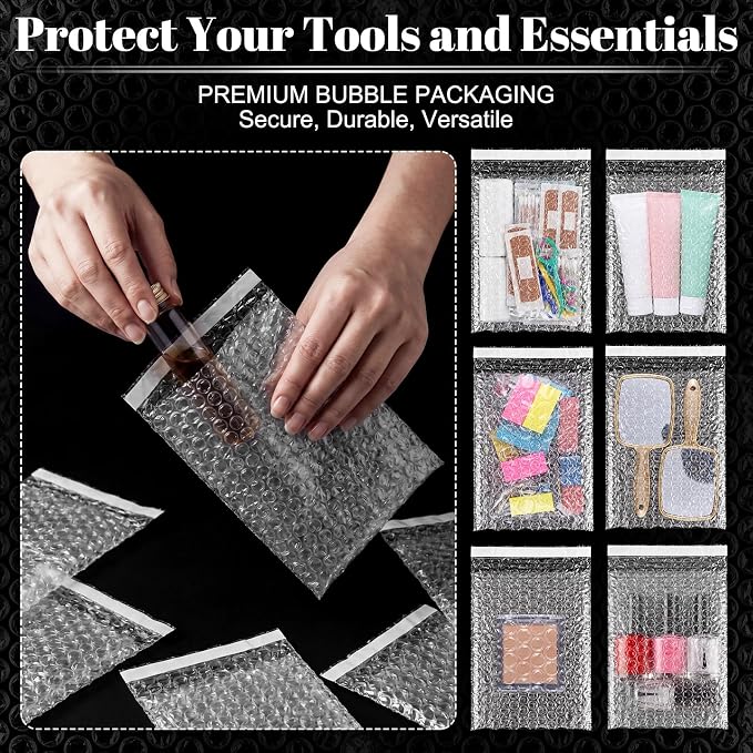 Frienda 150 Pcs Self Adhesive Bubble Bags Packing Pouches, 4" X 6" | Double Wall Clear Protective Wrap, Shockproof for Small Business Shipping Packaging, Cushioned Fragile Items Protection