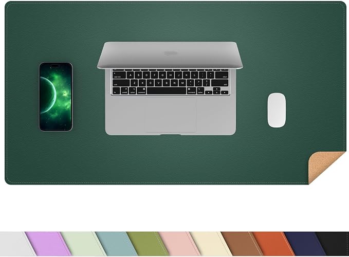 AFIING Cork Desk Mat, Dark Green, 31.5" x 17",Desk pad Protector | Dual-Sided Cork & PU Leather, Waterproof, Non-Slip, For Office & Gaming