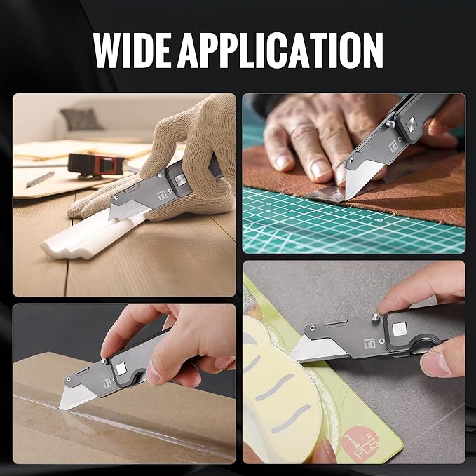 WORKPRO Premium Titanium Utility Knife, CNC Unibody, Lightweight Aluminium Handle Folding Box Cutter, Quick Change Blade Razor Knife,Ideal Gifts for Men Women, with 10 Extra Blades