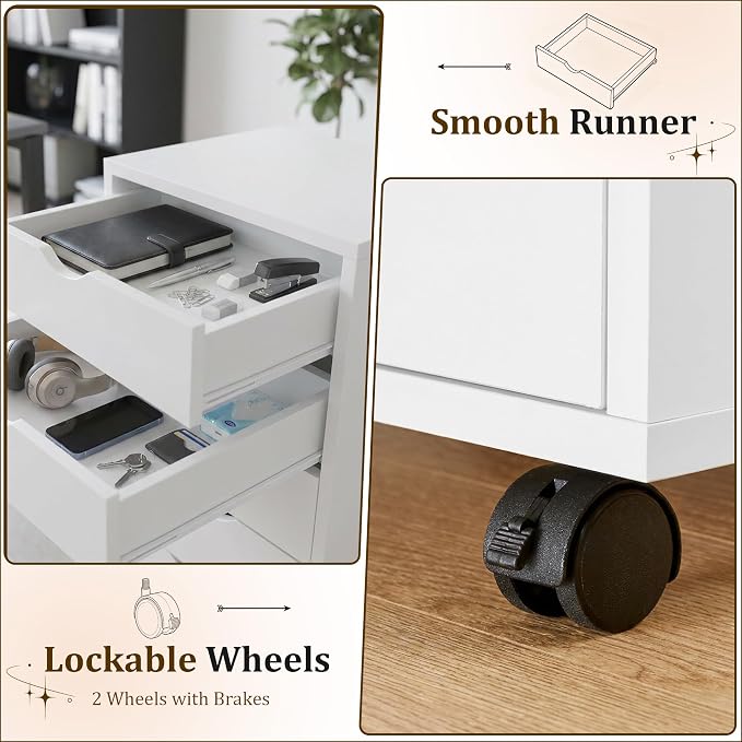 7 Drawer Mobile File Cabinet with Wheels, Office Storage Drawers, White | 7 Drawers Mobile File Cabinet with Wheels for Office Storage, Under Desk Organization and Printer Stand