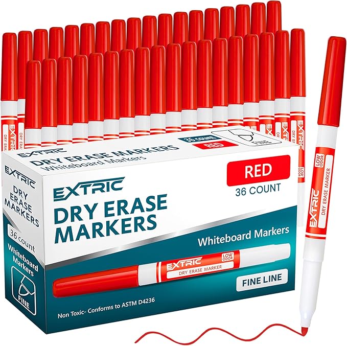 EXTRIC Red Dry Erase Markers Fine Tip, 36 Count Whiteboard Markers, Fine Point Dry Erase Marker, Dry Erase Markers, White Board Markers Dry Erase