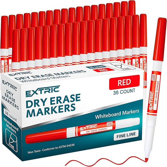 EXTRIC Red Dry Erase Markers Fine Tip, 36 Count Whiteboard Markers, Fine Point Dry Erase Marker, Dry Erase Markers, White Board Markers Dry Erase