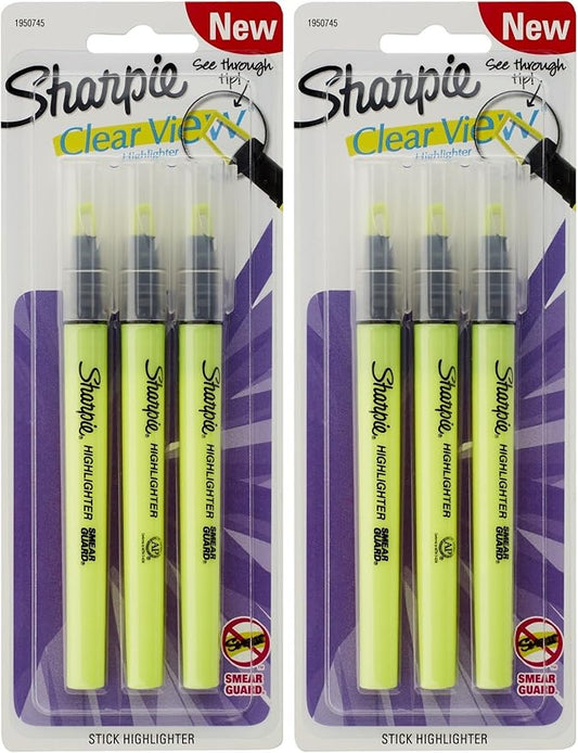 SHARPIE Clear View Highlighter Stick, Yellow, 3/Pack (1950745) (Pack of 2)