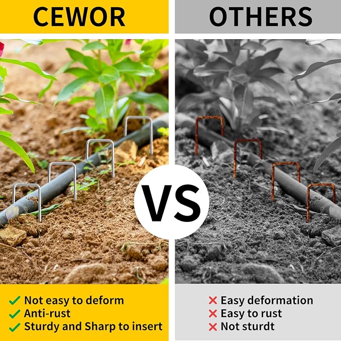 CEWOR 500 Pack Landscape Staples 4 Inch, Galvanized Steel Garden Stakes | 12 Gauge Ground Staples for Yard, Lawn, Weed Barrier Fabric, Ground Cover, Turf, Sod, Irrigation Hose, Landscaping