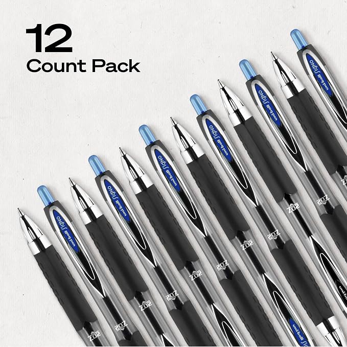 uniball™ 207 Gel Pens, Blue Ink, 0.7mm Medium Point, Retractable, 12 Count | Smooth Writing, Fraud-Resistant, uni Super Ink™