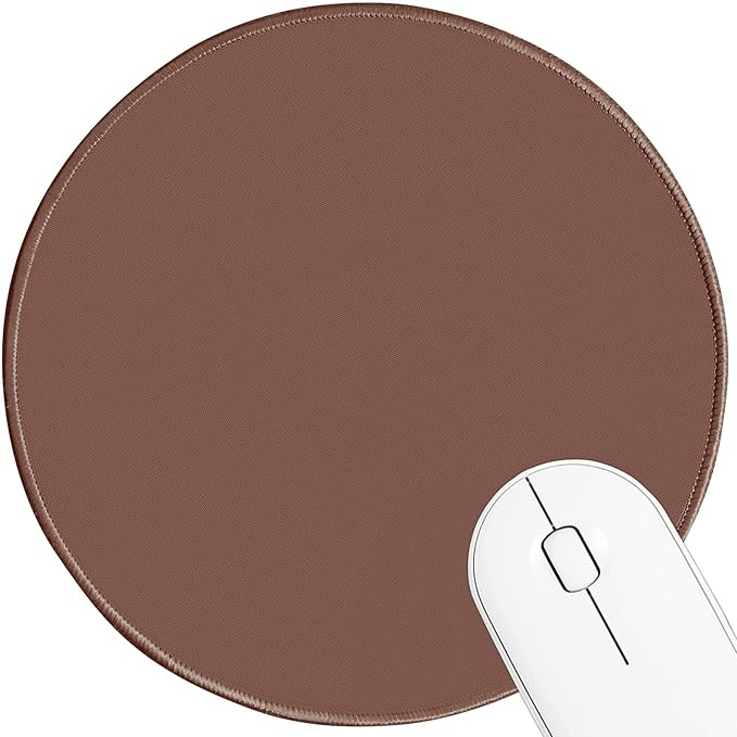 Round Mouse pad, high-end Texture, Sewn Edge Design, Anti-Slip Rubber Base. 8.6 x 8.6 inches (Brown)