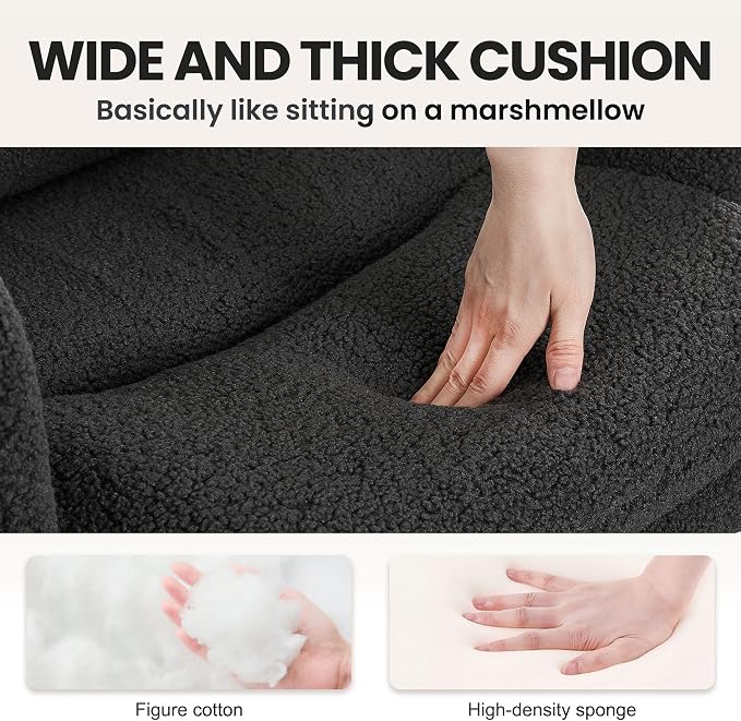 IWMH High Back Home Office Chair,Comfy Desk Chair with Armrests Cashmere | Ergonomic Upholstered Office Desk Chair,Height Adjustable Armchair with Wheels, 360° Swivel Desk Chair (Dark Grey)