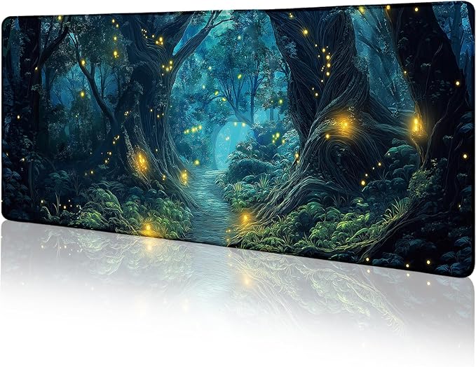 LIMKRIAN Firefly Forest Mouse Pad Large Desk Mat, Extra Large Gaming Computer Mousepad with Stitched Edges Non-Slip, Keyboard Mouse Pad for Desktop Cute Aesthetics Home Office Desk Accessories 31.5in