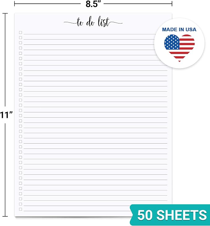 321Done To Do List Notepad - 50 Sheets (8.5" x 11") To-Do Checklist Tear Off Planning Pad, Large Letter-Size - Made in The USA - Simple Script - College-Ruled
