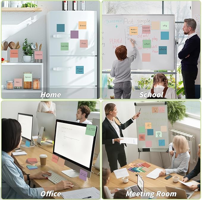 60 Pack Sticky Notes Bulk 3x3 Inch 12 Vintage Colors Memo Pads | 56 Sheets Each, Self Adhesive Notes, Smooth Paper, Office Supplies, Back to School, Teacher, Student, Planning