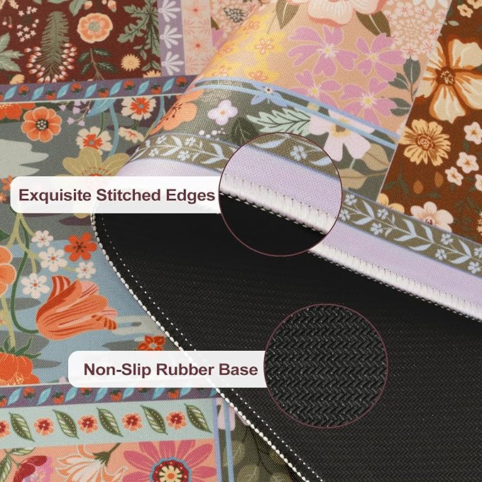 iCasso Floral Desk Pad Mat, Large Mouse Pad, Desk Matt for Desktop, Brown | Anti-Slip XXL Big Mousepad with Stitched Edges for Computer Keyboard