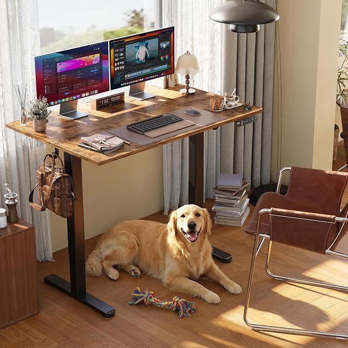 Claiks Electric Height Adjustable Standing Desk, 40x24 Inch, Rustic Brown | Smooth Height Adjustment, 3 Memory Presets, Cable management hub & hook, Stable Steel Frame, 156 lbs Capacity, Easy Assembly