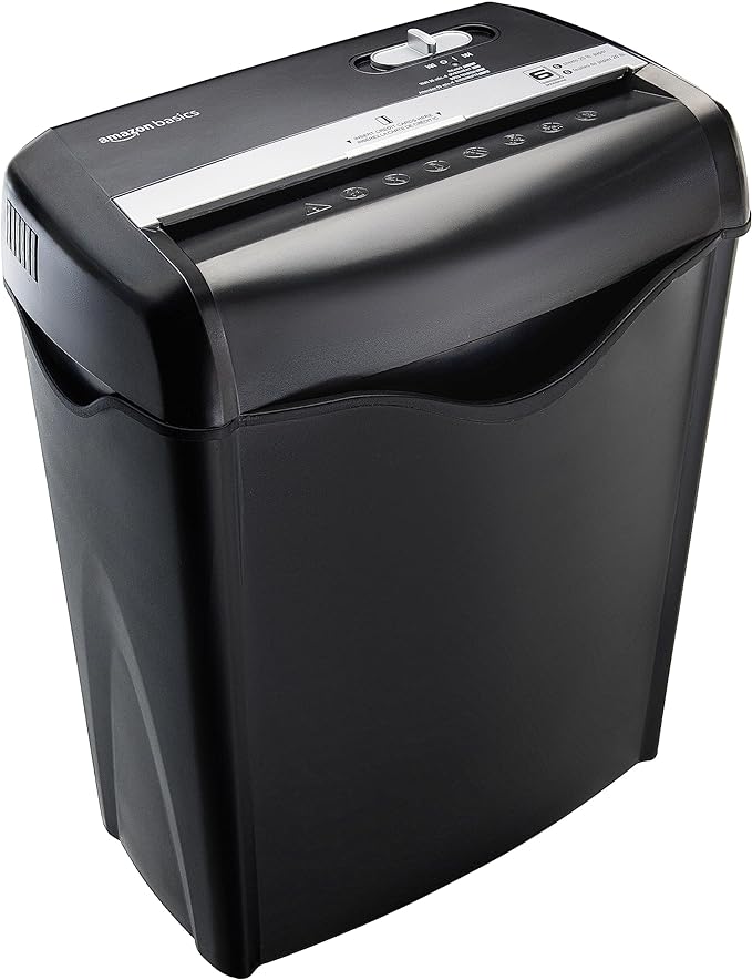 Amazon Basics 6-Sheet Cross-Cut Paper and Credit Card Shredder with 3.8 Gallon Bin, Shreds Staples, Black
