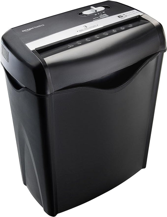 Amazon Basics 6-Sheet Cross-Cut Paper and Credit Card Shredder with 3.8 Gallon Bin, Shreds Staples, Black