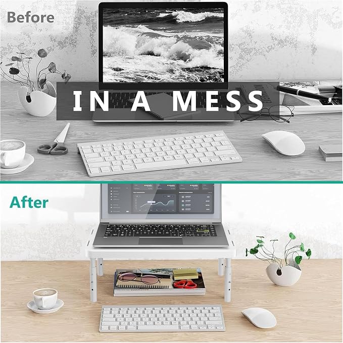 WALI Computer Monitor Stand for Desk, Adjustable Laptop Riser, up to 44 lbs | Desk Monitor Riser Underneath Storage, Fits Notebook, Laptops, Printers, for Home, Office, School (PTT001-W),1 Pack,White