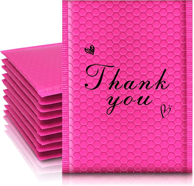 Thank You Bubble Mailers 6x10'' 25 Pack, Self Sealing Padded Envelopes, Strong Adhesion Bubble Envelopes, Waterproof Mailing Envelopes, Cushioning Shipping Envelopes - Rose Red