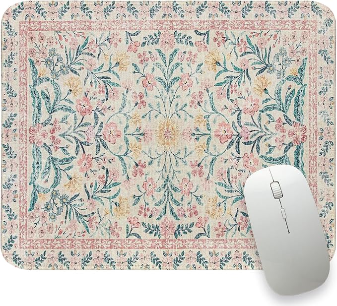 UTELKA Retro Pink Mouse Pad, Cute Mouse Pads, Boho Flroal Mousepad 10x8 | Boho Travel Mouse Pad, Rug Mouse Pad,Travel Carpet Mouse Pads For Women Girls, Pink Mouse Pads For Desk