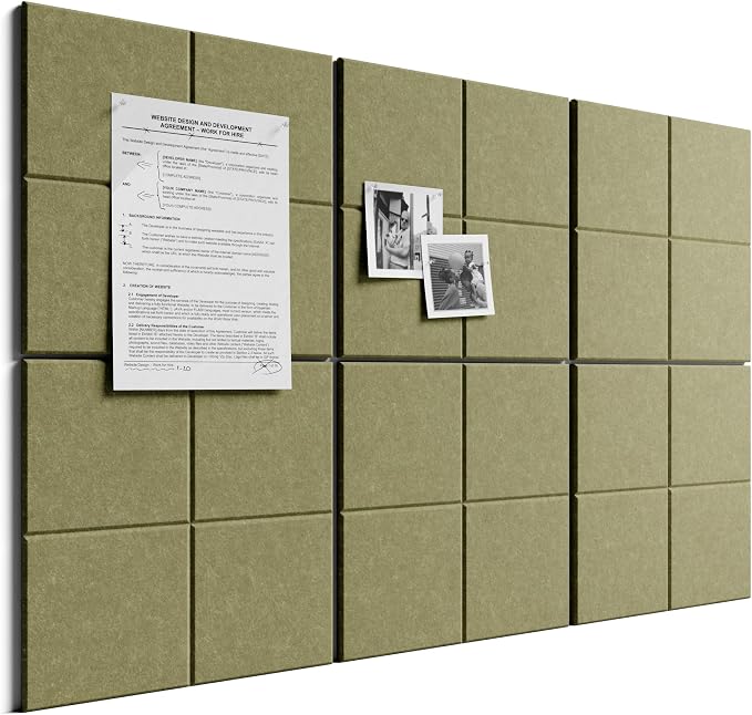 Bumusty 36" x 24" Large Cork Board Alternative, Olive Green | 6-Pack Felt Bulletin Board Tiles, 60 Adhesive Tabs, 30 Pushpins, Home, Office, Classroom, Vision Board