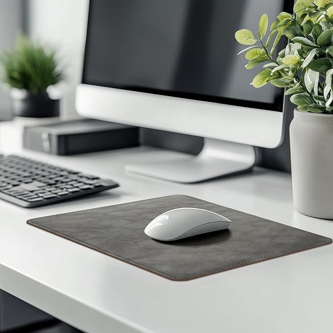 Leather Mouse Pad with Stitched Edge Micro-Fiber Base with Non-Slip Waterproof，Mouse Pad for Computers，Laptop, 8x11Inch (Gray)