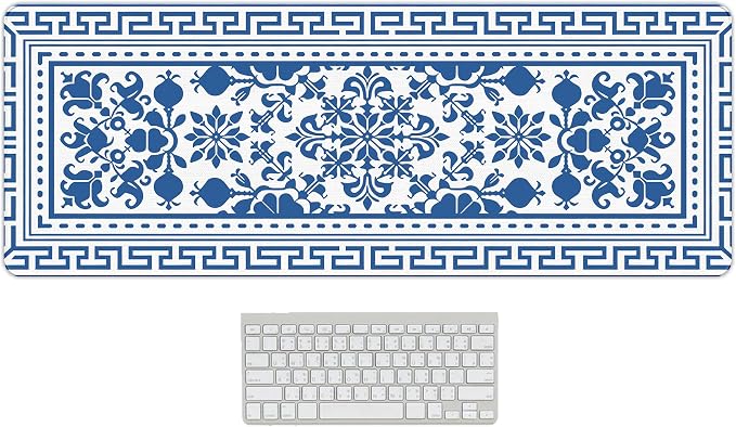Blue Flroal Desk Mat, Blue and White Mouse Pad for Desktop 31.5x11.8 | Flower Mouse Pad For Desk, Chinoiserie Desktop Mats,Blue White Office Decoration Aesthetic, Blue Computers Pads