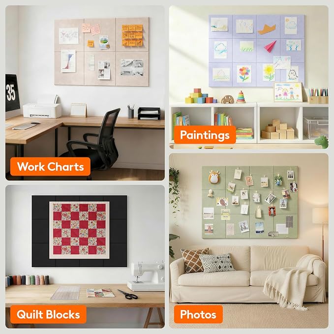 Lifewit 36"x 24" Felt Bulletin Board with Self-Adhesive, 6 Pack Cork Board Alternative for Walls, Large Pin Board Vision Board Message Board with 30 Pushpins for Office Decor, Room Decor, Gray