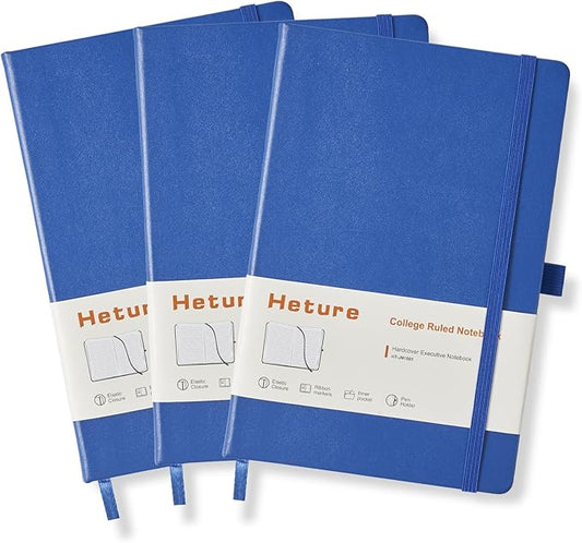 Heture Hardcover Notebooks, A5 Lined Journals Notebook for Writing 160 Pages, 8.2 x 5.5 inch, Classic Ruled Notebooks for College/Work/Travel (Lined-3 Pack, Blue)