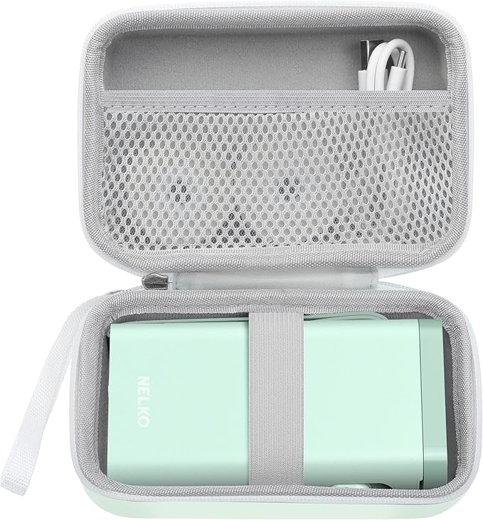 Nelko Genuine Case for P21 Label Maker, Compatible with Phomemo D30 D35 Label Maker, for NIIMBOT D11 D110, for JADENS/Memoking/SUPVAN, Box with Mesh Pocket for Batteries Accessories (Case Only), Green