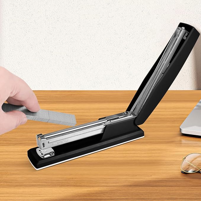 Stapler with 5000 Staples - 25 Sheet Capacity, Staplers for Desk, Black | Non-Slip Office Stapler for classroom, home, School