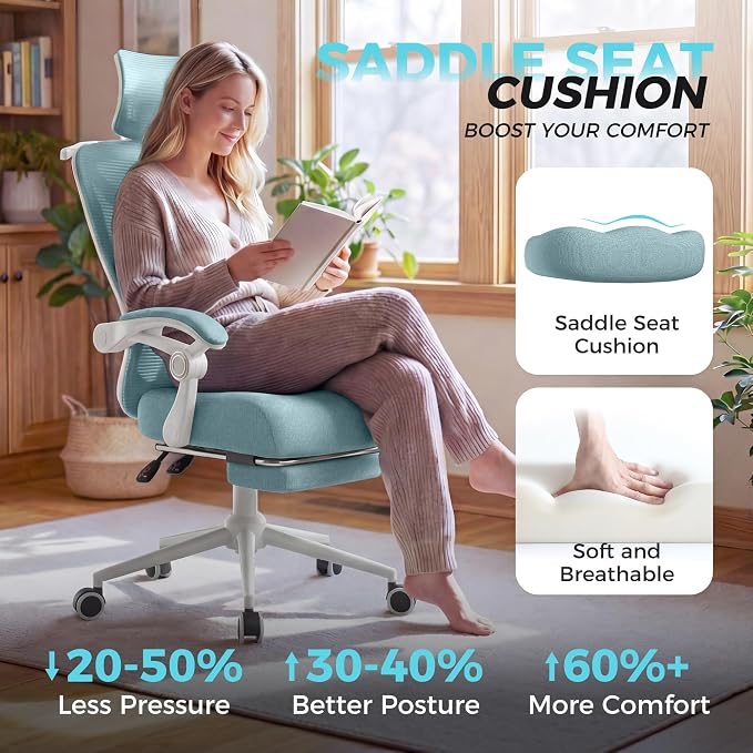 CYKOV Ergonomic Office Chair, Reclining, Footrest, Adjustable Lumbar, 350LB | 4-Way Headrest (4.72" + 60°), 2-Way Lumbar (2" + 1.18"), 90-135° Recline, Breathable Mesh, Gaming & Office, 5-Year Warranty