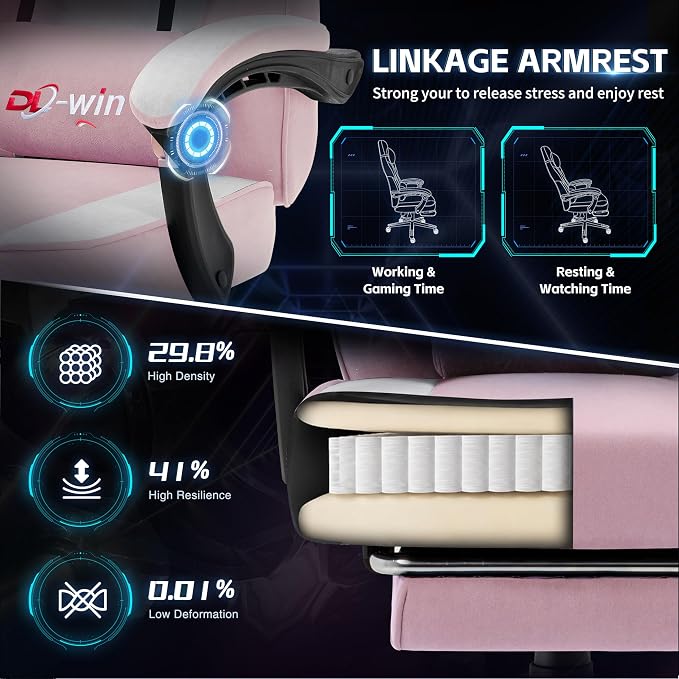 Video Gaming Chair for Adults, Computer Chair with Footrest and Ergonomic High Back, Big and Tall Gamer Chair with Massage Lumbar Support (Blush)
