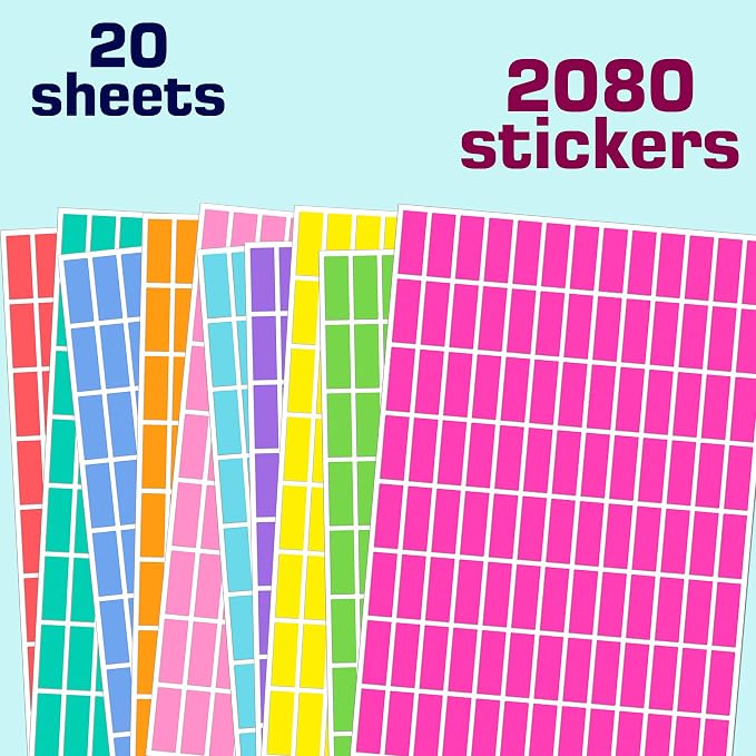 2080 Pcs Colored Sticker Labels,10 Colors Small Label Stickers 1" x 3/8" | EGRETLFSAIL Rainbow Adhesive Color Color Coding Sticker for Offices Labeling Marking Price Tags, Jars, Files, Storage
