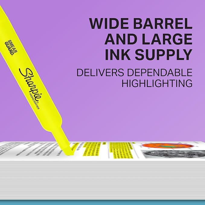 Sharpie Tank Highlighters, Chisel Tip, Fluorescent Yellow, 12 Count