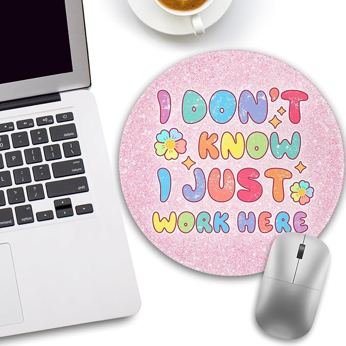 Funny Cute Mouse Pad, IDK Small Round Mousepad for Desk, Laptop | Mini Travel Wireless Mice Pad for Computer, Office Accessories, Coworker Gifts, 8.6 x 8.6 inch
