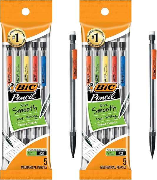 BIC Xtra-Life Mechanical Pencil, Clear Barrel, Medium Point (0.7mm), 5-Count (Pack of 2)