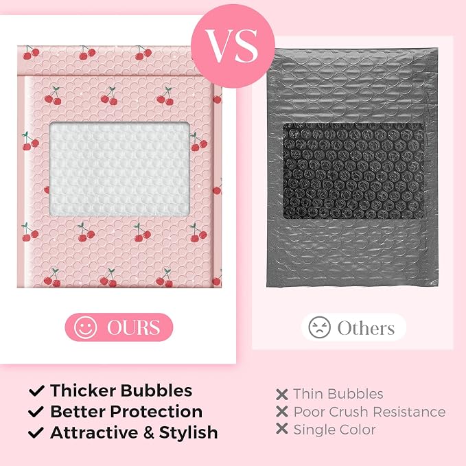 METRONIC Bubble Mailers 8.5x12" 40 Pack Cherry Cute Padded Envelopes Pink | Usable Size 8.5x11 Strong Adhesion Mailing Bubble Envelopes for Small Business Padded Mailers for Shipping Jewelry, Books