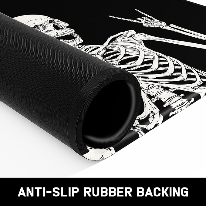 Mouse Pad, Minimalism Marble Style Computer Pad, Anti-Slip Rubber Mouse Mat with Stitched Edges for Gaming, Office, Laptop, PC, Women, 9" x 8" Thick 3 mm, Black Skull