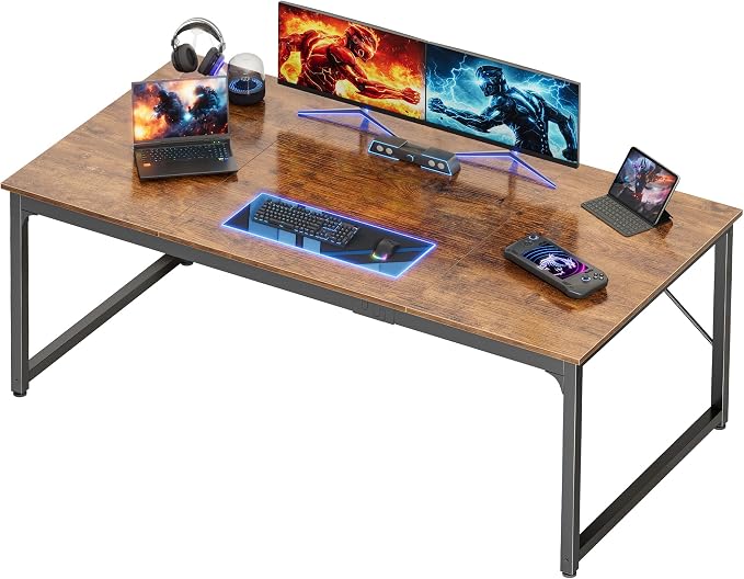 63 X 29.5 Inch Computer Desk with Deeper Desktop, Gaming Office Writing Work Desk for Home Office, Study, Bedroom, Work from Home, Metal Frame, Rustic Brown