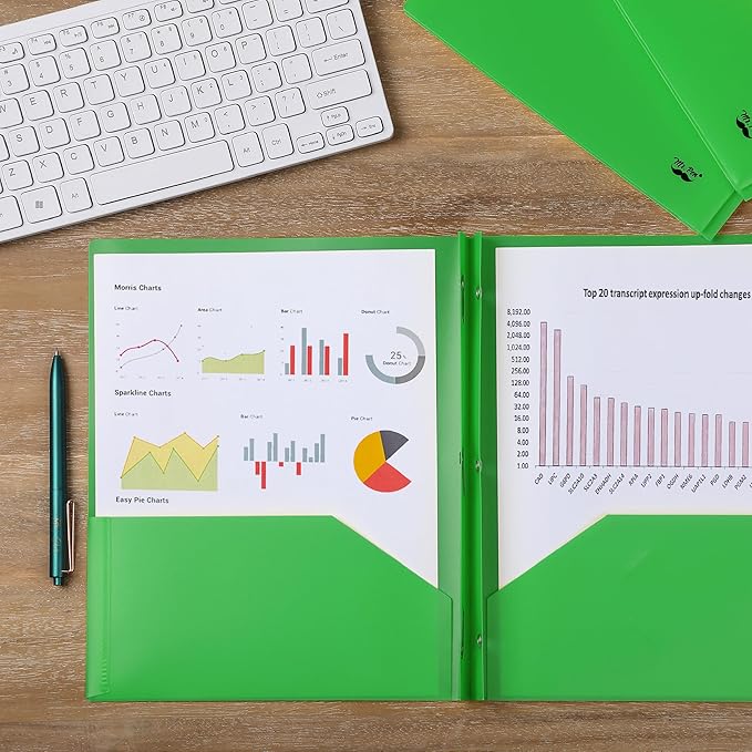Mr. Pen- Plastic Folders with Pockets and Prongs, 24 Pack, Letter Size, Green, Flexible Plastic Folders with Prongs