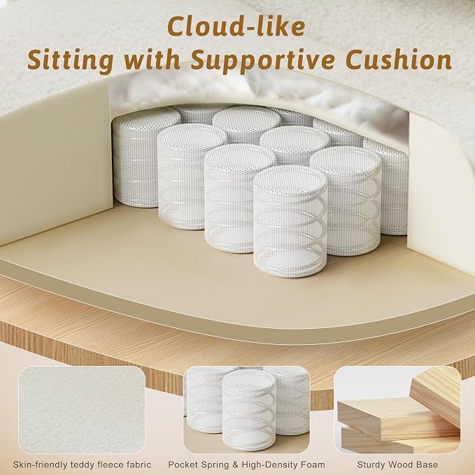 Wider Seat Office Chair with Flip Armrests for Criss Cross Legged&Cats, Big and Tall Executive Ergonomic Reclining Chair with Footrest&Lumbar Pillow, Teddy Fleece Desk Chair,White Vanity Chair