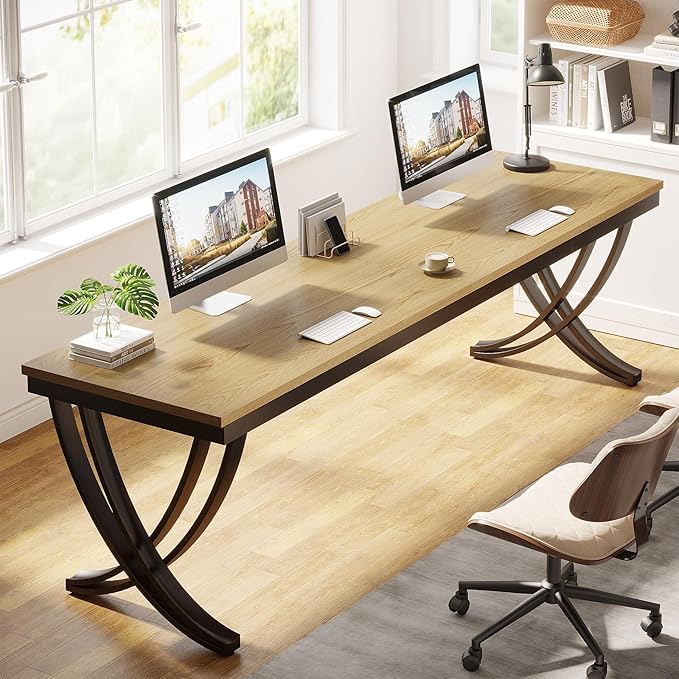 Tribesigns 2 Person Office Computer Desk, 78.7-Inch Extra Long Desk, Large Double Desk for Two People, Workstation Work Desk for Home Office with Stylish Legs (Natural)
