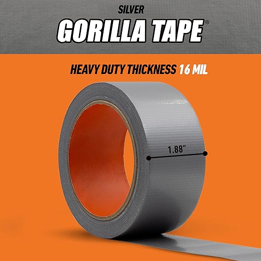 Gorilla Tape, 1.88 in x 10 yd, Silver (Pack of 1) - Duct, Utility, Triple Layer Strength, Indoor & Outdoor, Weather Resistant Shell