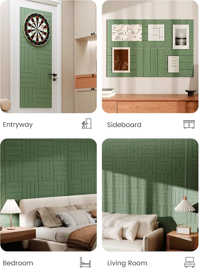 Bumusty 36" x 24" Large Cork Board Alternative, Moss Green | 6-Pack Felt Bulletin Board Tiles, 60 Adhesive Tabs, 30 Pushpins, Home, Office, Classroom, Vision Board