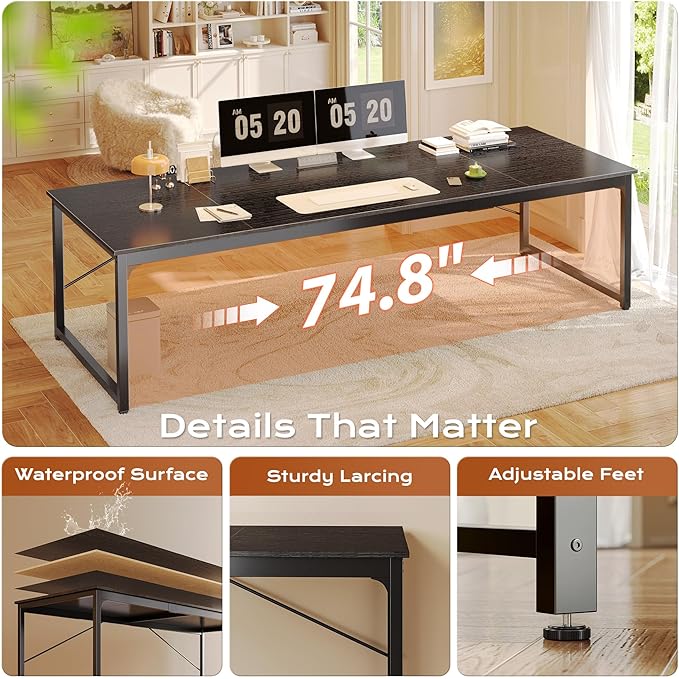 78.7 X 29.5 Inch Computer Desk with Deeper Desktop, Long Gaming Office Writing Work Desk for Home Office, Study, Bedroom, Work from Home, Metal Frame, Black