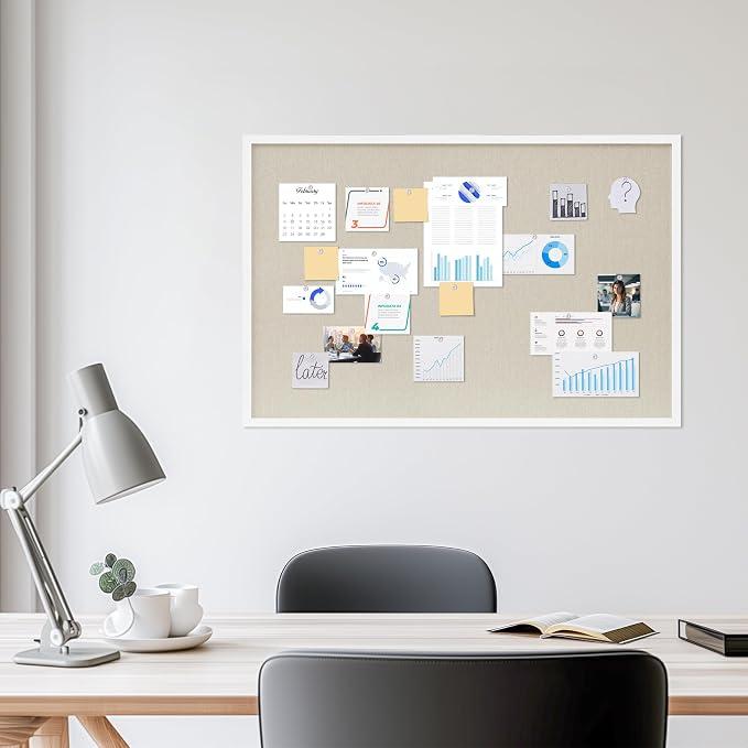 DAHAPYBOO Cork Board with Linen White,Bulletin Board 36"x24" | Hanging Corkboards for Office Home School Message Board or Vision Board Decoration