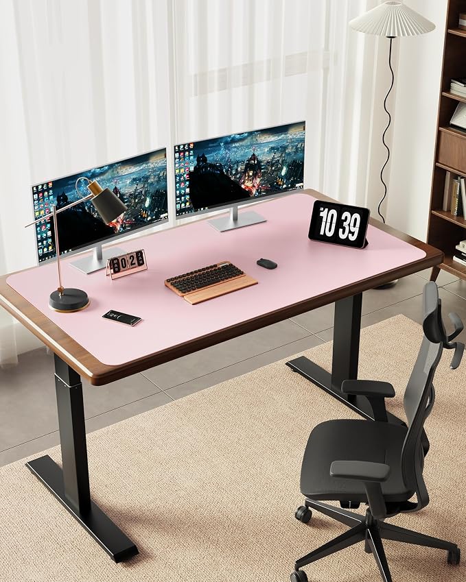 YSAGi 55" x 17" Large PU Leather Desk Mat for Keyboard and Mouse - Waterproof Non-Slip Desk Pad Protector for Office, Home, Writing Desk, Pink