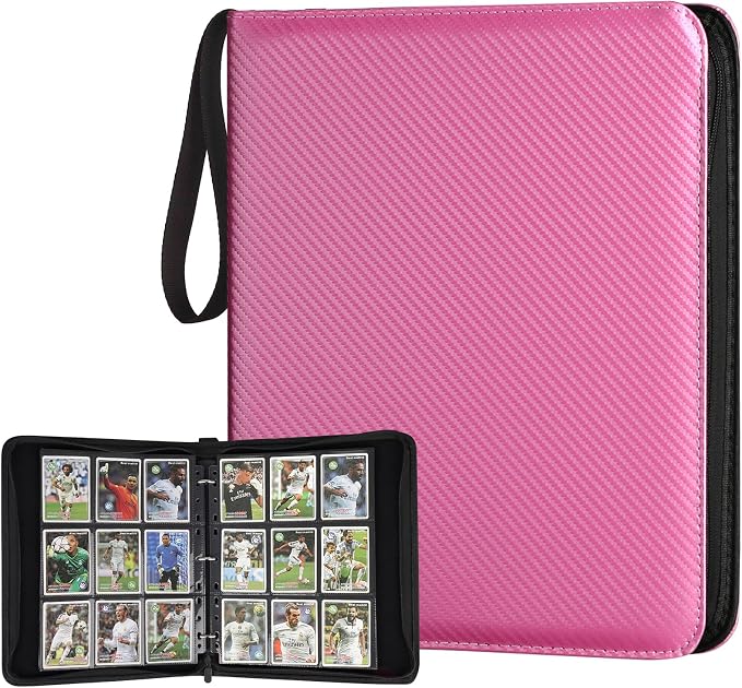 GERMUN 3 Ring 9 Pocket Zipper Card Binder, 720 Double Sided Standard PU Trading Card Album Folder for TCG & Sports Cards, Not Fit Top Loaders (Pink)