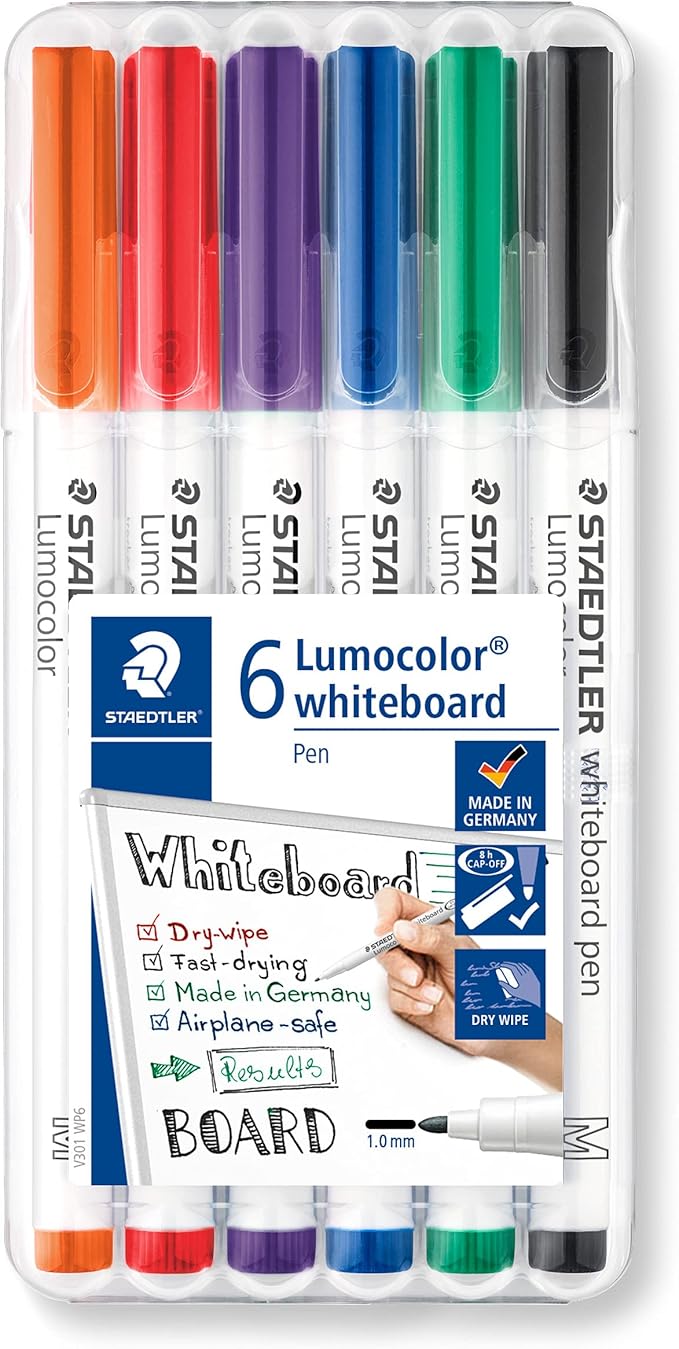 STAEDTLER 301 WP6 Whiteboard Pens, Assorted Colour, Pack of 6
